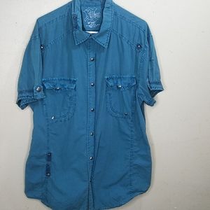 X-Ray Men's Teal Casual Shirt With Detailing L/XL